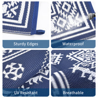 Garvee Waterproof Outdoor Rug 8x10 Reversible Plastic Straw Patio Rug Stain-Resistant Vintage Medallion Carpet Foldable Indoor Outdoor Rugs for Picnic, Backyard, Rv, Beach, Deck, Camper, Balcony, Navy