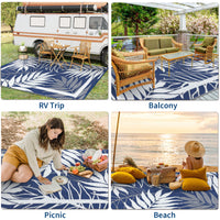 Garvee Reversible Outdoor Waterproof Plastic Rug - Non-Slip, Easy Clean, UV Resistant Patio Mat for Backyard, Garden, Camping, Picnic - Deep Blue/White, 9x12ft