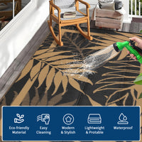 Garvee Heavy Duty Outdoor Black Brown Plastic Mat - Waterproof Reversible Area Rug for Patio, Garden, Backyard, Picnic - Modern Design, Weather & UV Resistant, Easy Clean, 9x12ft , Black Brown