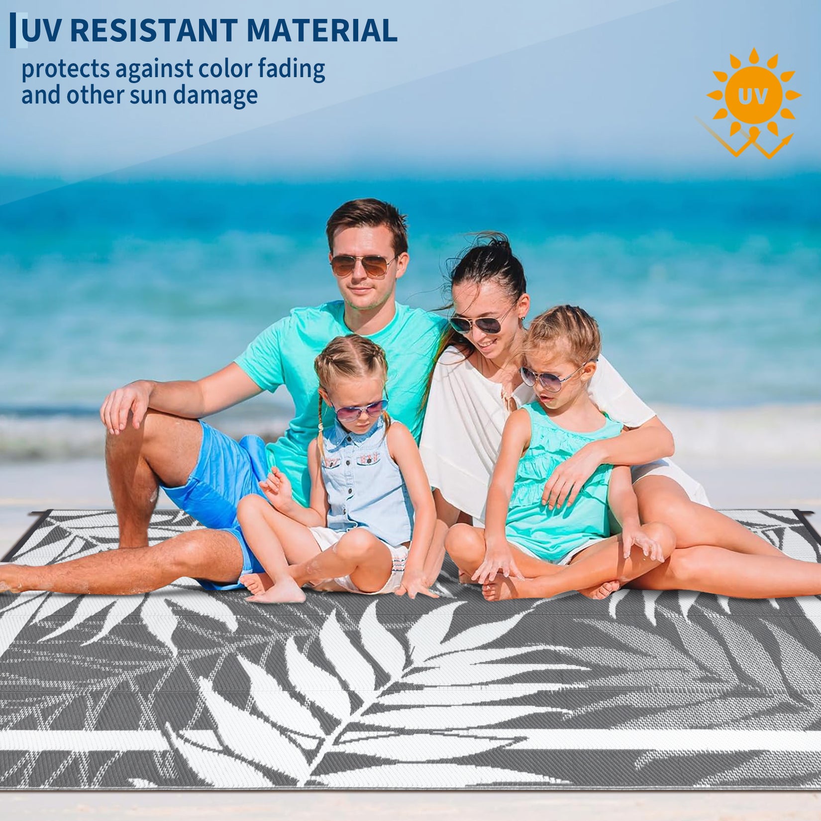 Garvee Outdoor Waterproof Reversible Rug – Modern Grey & White Plastic Patio Carpet, UV & Fade Resistant, Non-Slip, Easy Clean – For Garden, Deck, Porch, Backyard, Camping, 8x10ft