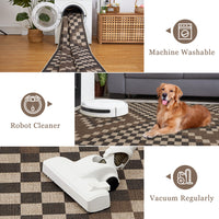 Garvee 8' x 10' Geometric Indoor Outdoor Rug, Washable Easy Jute-Style Linen-Look Reversible Non-Slip Rug for Patio & Living Room, Brown