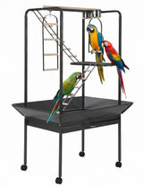 Garvee Parrot Playstand with Wheels, Bird Cage Stand Activity Play Center, Indoor Outdoor Playground, 23x33x66 Inches, Black Hammertone - Black Square