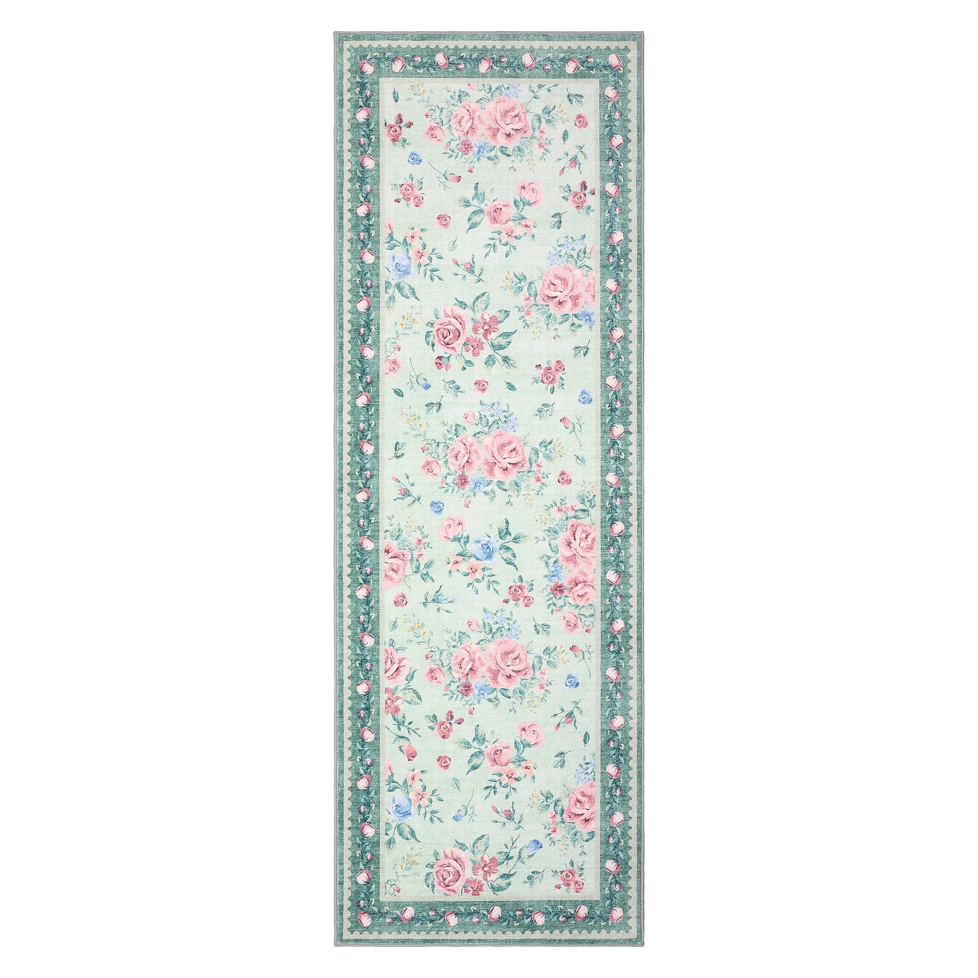Garvee Vintage Floral Runner Rug 2x6 Washable Non-Slip Kitchen Rug, Soft Low Pile Hallway Runner Carpet for Entryway Bedroom, Green