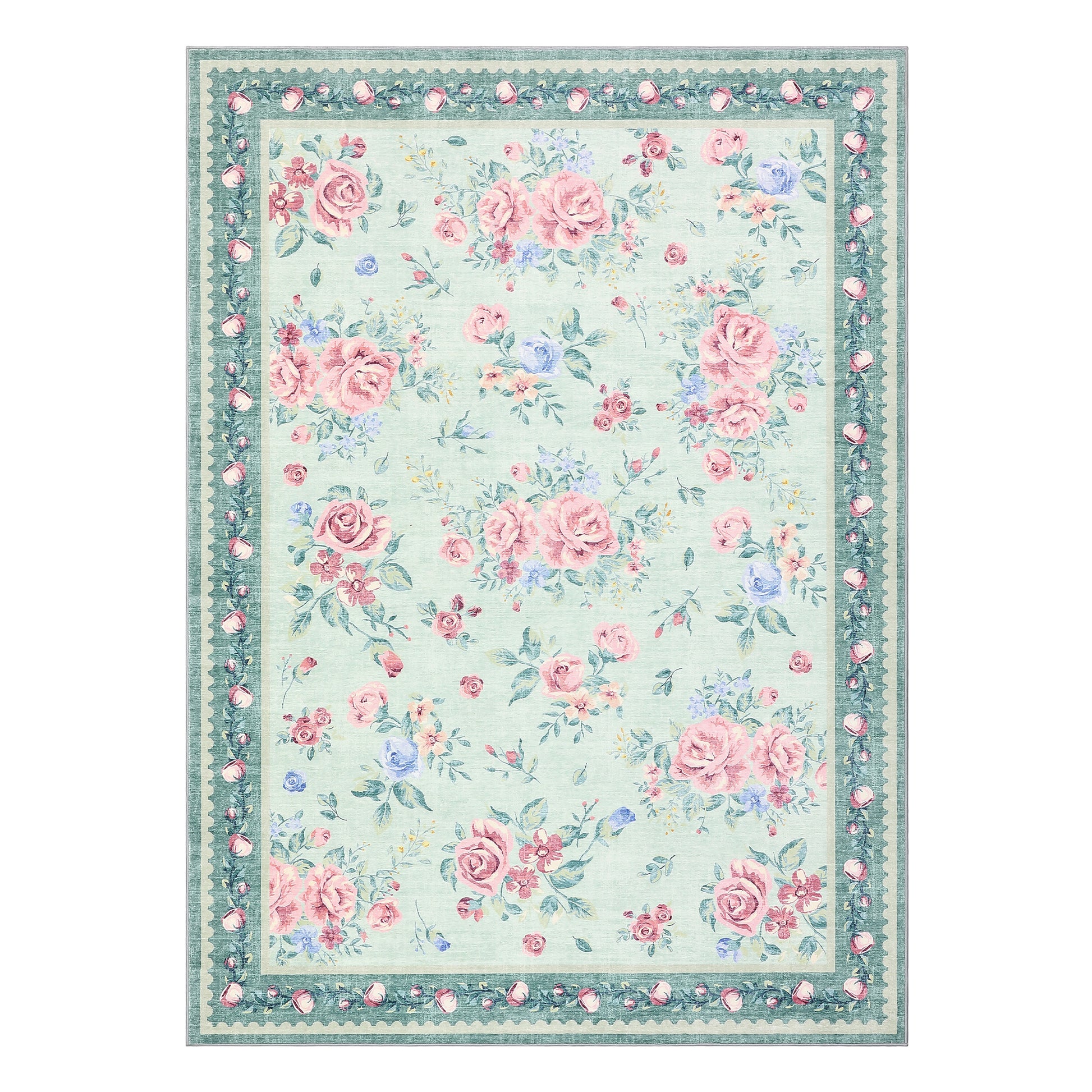 Garvee Floral Washable Rugs 10x13 Non-Slip Vintage Retro Area Rug Green for Living Room Bedroom Nursery Dining Room