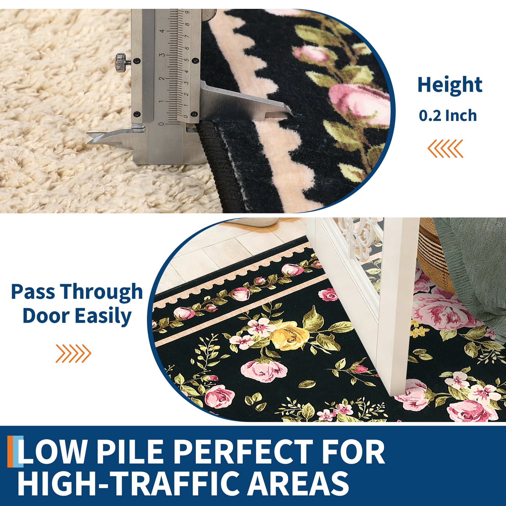 Garvee Floral 10x13 Area Rugs Non Slip Vintage Low Pile Soft Farmhouse Bedroom Girls Black