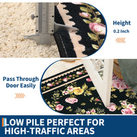 Garvee Floral 10x13 Area Rugs Non Slip Vintage Low Pile Soft Farmhouse Bedroom Girls Black