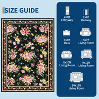 Garvee Floral 10x13 Area Rugs Non Slip Vintage Low Pile Soft Farmhouse Bedroom Girls Black