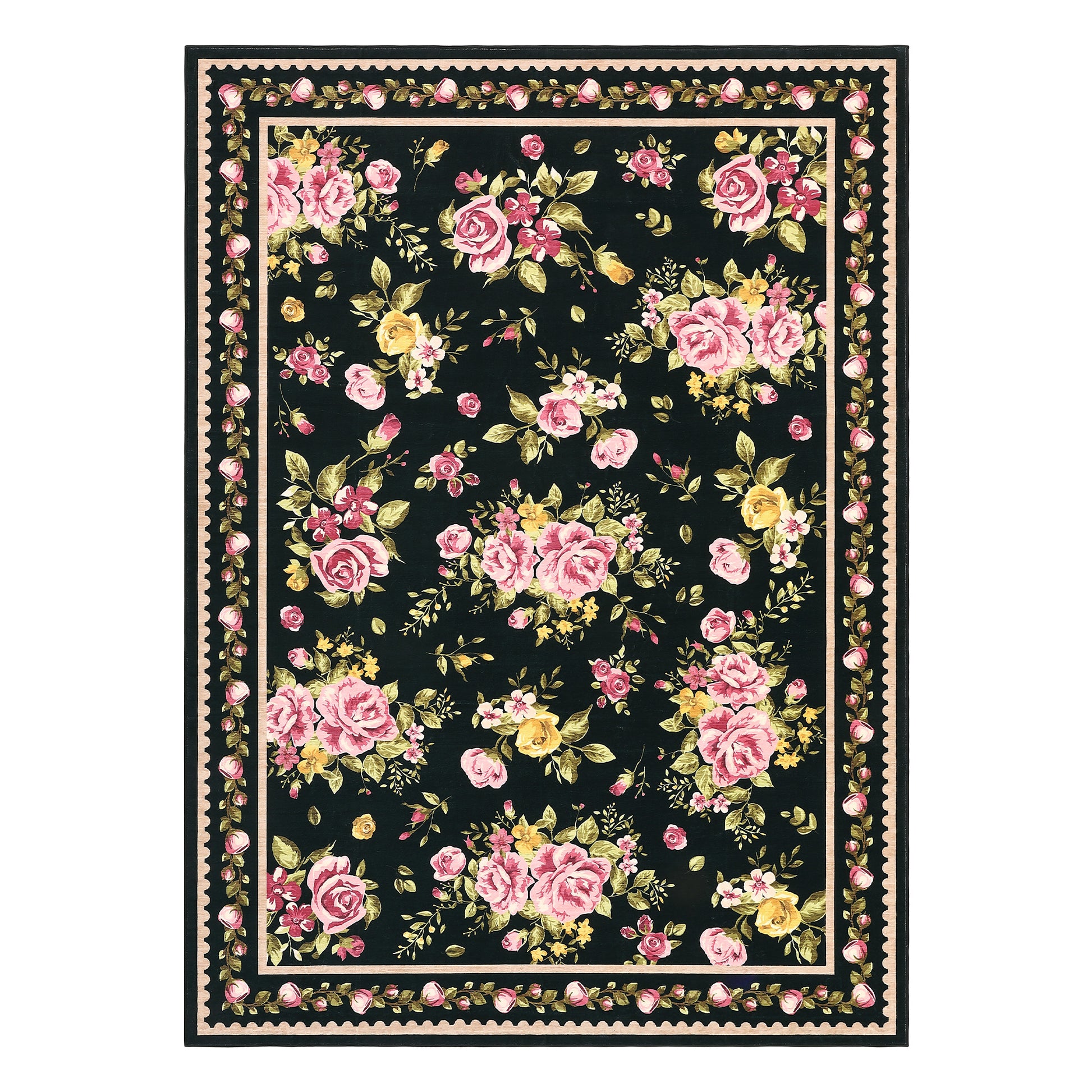 Garvee Floral 10x13 Area Rugs Non Slip Vintage Low Pile Soft Farmhouse Bedroom Girls Black