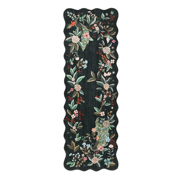 Garvee Scalloped 2x6 Kitchen Rugs Washable Floral Peacock Non Slip Hallway Runners Soft Low Pile Ultra Thin Farmhouse Carpet Black