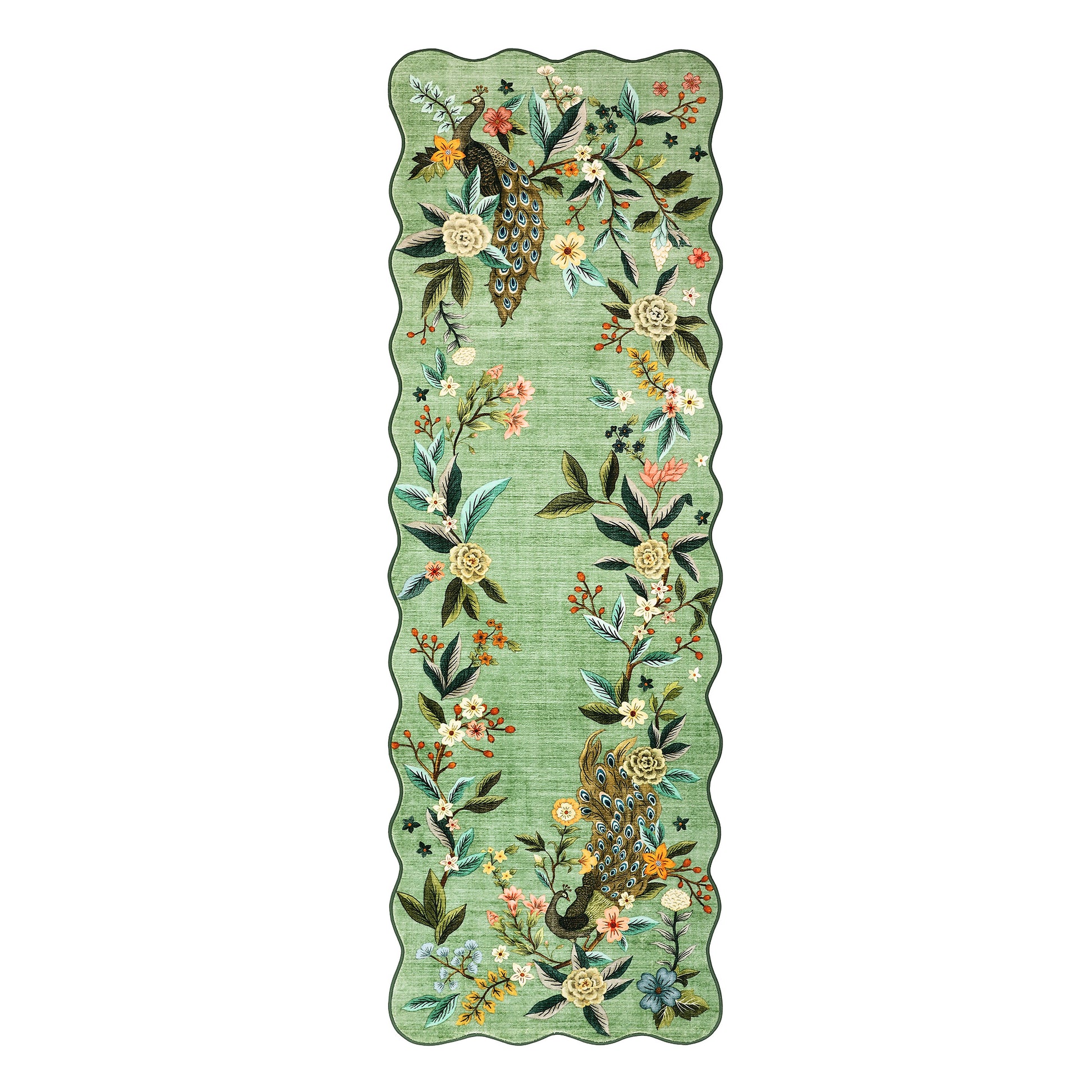 Garvee Scalloped 2x6 Kitchen Rugs Washable Floral Peacock Non Slip Hallway Runners Soft Low Pile Ultra Thin Farmhouse Carpet Green