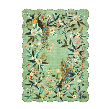 Garvee Scalloped Green Area Rug Floral Peacock Pattern Non-Slip Washable Ultra Thin Soft Botanical Nursery Living Room Decor
