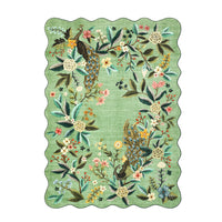 Garvee Scalloped Green 4x6 Area Rug Floral Peacock Design Non Slip Washable Botanical Home Decor