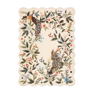 Garvee Scalloped Floral Peacock Rug 5x7 Washable Non-Slip Low Pile TPE Backing Lightweight Durable Nursery Living Room