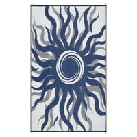 Garvee Outdoor Rug 8x10 Waterproof Patio Rug with Boho Sun Pattern, Reversible, UV-Resistant, Plastic Straw, Lightweight & Portable, Navy Blue, Ideal for Deck & Picnic