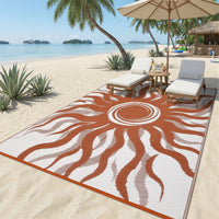 Garvee Outdoor Rug 8x10 Waterproof Patio Rug with Boho Sun Pattern, Reversible Plastic Straw, UV-Resistant, Lightweight, Foldable for Camping and Backyard