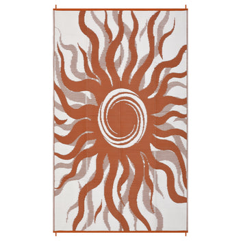 Garvee Outdoor Rug 9x12 Waterproof Patio Rug with Boho Sun Pattern, Reversible, UV-Resistant, Plastic Straw, Lightweight & Portable, Ideal for Deck and Camping