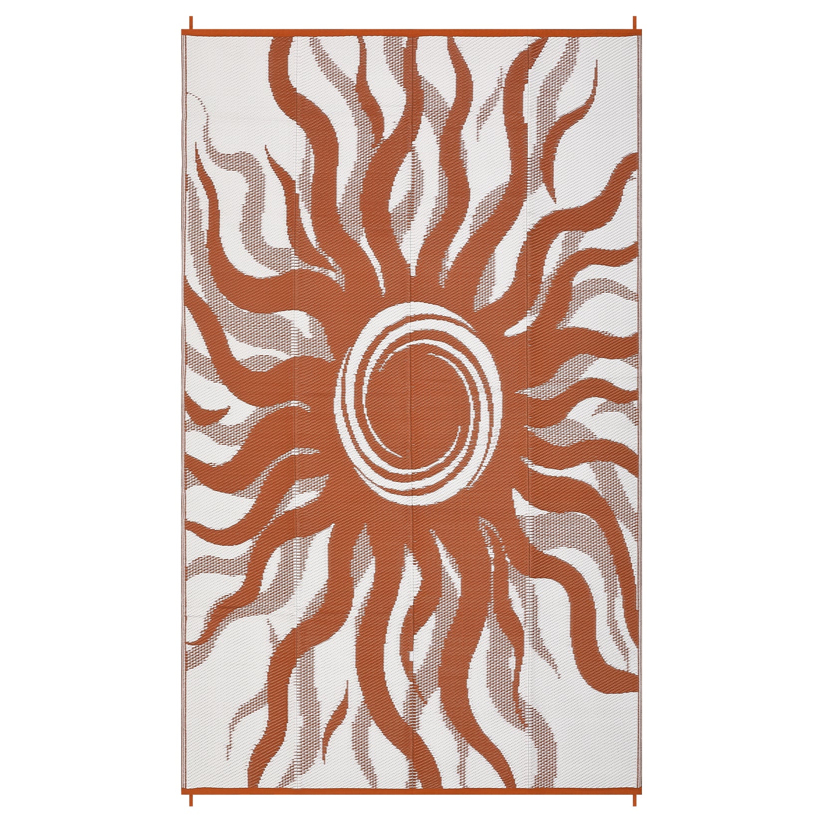 Garvee Outdoor Rug 8x10 Waterproof Patio Rug with Boho Sun Pattern, Reversible Plastic Straw, UV-Resistant, Lightweight, Foldable for Camping and Backyard