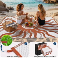 Garvee Outdoor Rug 9x12 Waterproof Patio Rug with Boho Sun Pattern, Reversible, UV-Resistant, Plastic Straw, Lightweight & Portable, Ideal for Deck and Camping