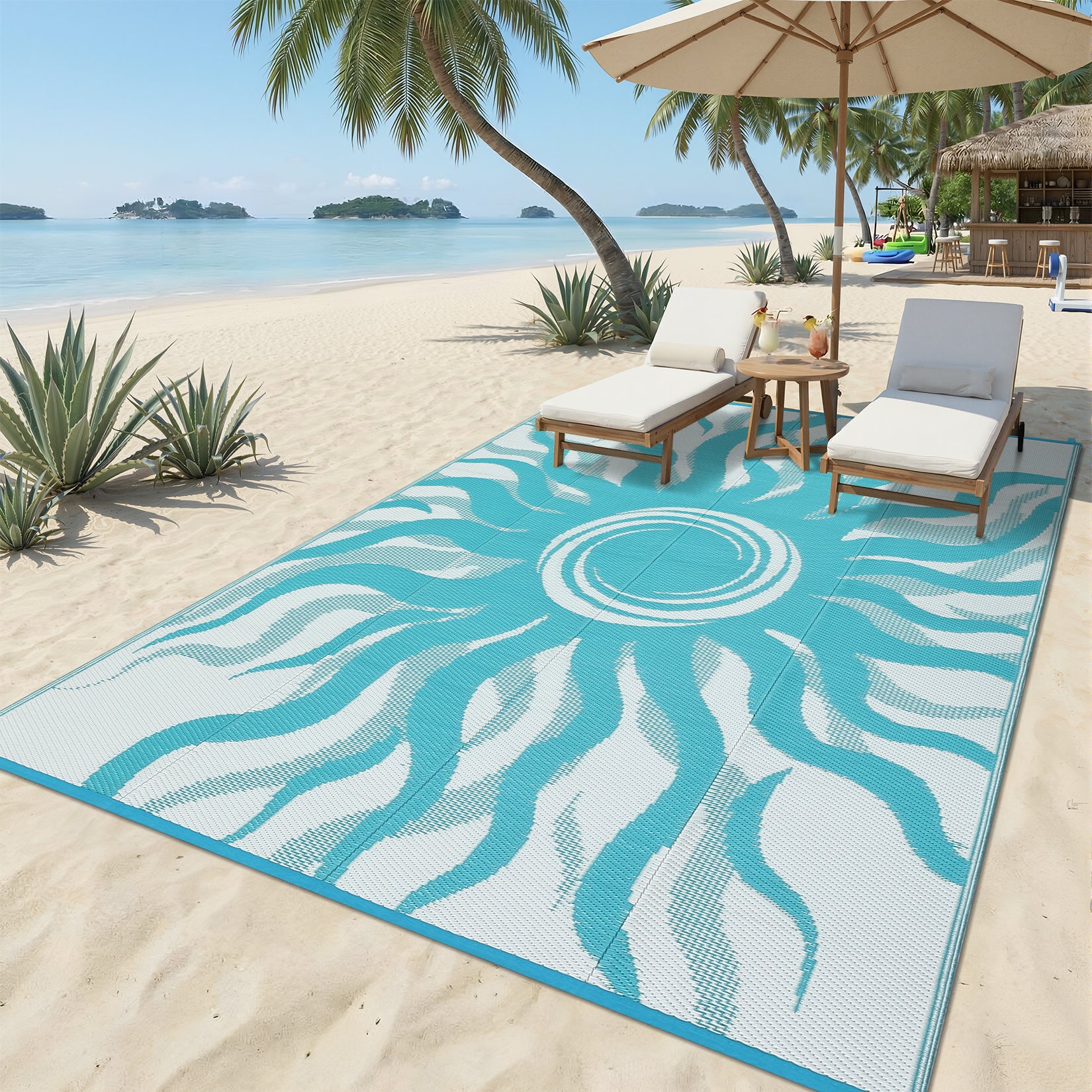 Garvee Outdoor Rug 8x10 Waterproof Boho Sun Pattern Reversible Plastic Straw UV-Resistant Lightweight Patio Deck Camping Mat