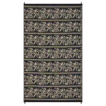 Garvee Waterproof Reversible Outdoor Rug - Boho Leaf Design - Large, UV & Mark Resistant, Washable Plastic Patio Mat with 4 Stakes & Storage Bag for RV, Camping, Deck, Balcony, Backyard, 9x18ft, Black Coffee