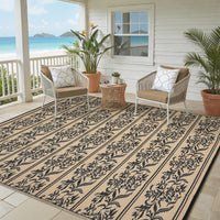 Garvee Waterproof Reversible Outdoor Rug - Boho Leaf Design - Large, UV & Mark Resistant, Collapsible Plastic Area Mat with 4 Stakes & Storage Bag for Camping, RV, Deck, Balcony, Backyard,9x12ft, Black Coffee