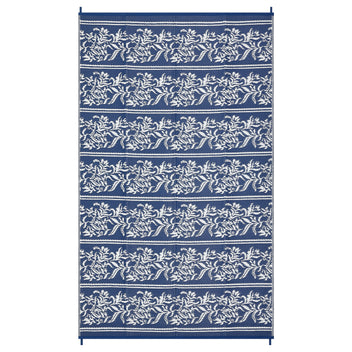 Garvee Waterproof Reversible Outdoor Rug - Boho Leaf Design - Large, UV & Mark Resistant, Collapsible Plastic Area Mat with Stakes & Storage Bag for Patio, RV, Camping, Deck, Balcony, 9x18ft, Navy Blue/White