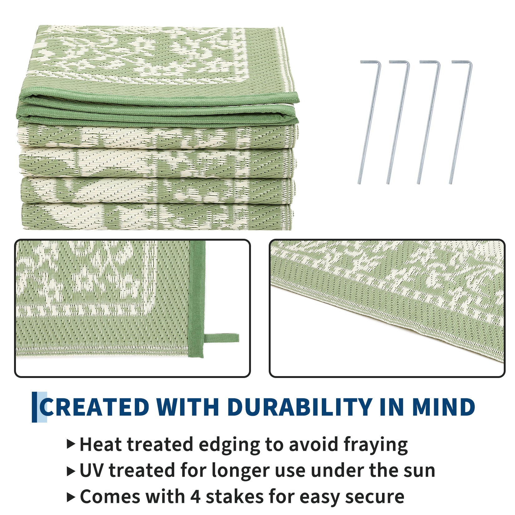 Garvee Reversible Outdoor Area Rug 9x12ft, Gray Green/Ivory White - Waterproof & UV Resistant Plastic Mat, Easy Clean, Portable for Patio, Garden, Camping, RV