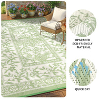 Garvee Reversible Outdoor Area Rug 9x12ft, Gray Green/Ivory White - Waterproof & UV Resistant Plastic Mat, Easy Clean, Portable for Patio, Garden, Camping, RV