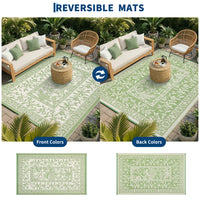 Garvee Reversible Outdoor Area Rug 9x12ft, Gray Green/Ivory White - Waterproof & UV Resistant Plastic Mat, Easy Clean, Portable for Patio, Garden, Camping, RV