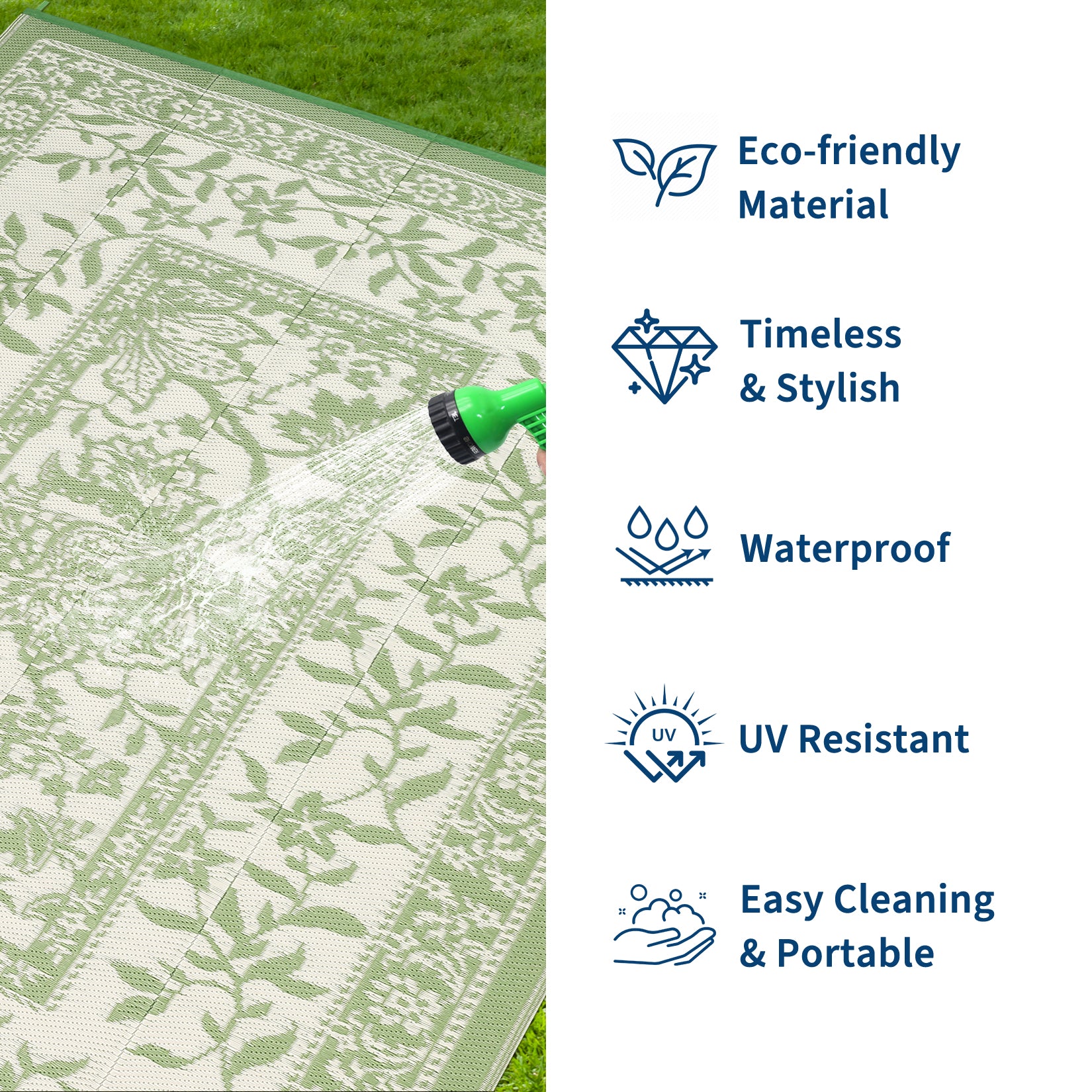 Garvee Reversible Outdoor Area Rug 9x12ft, Gray Green/Ivory White - Waterproof & UV Resistant Plastic Mat, Easy Clean, Portable for Patio, Garden, Camping, RV
