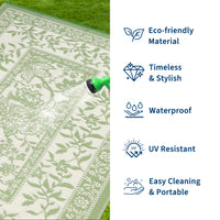 Garvee Reversible Outdoor Area Rug 9x12ft, Gray Green/Ivory White - Waterproof & UV Resistant Plastic Mat, Easy Clean, Portable for Patio, Garden, Camping, RV