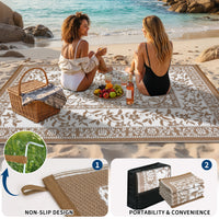Garvee Reversible Outdoor Rug 8x10ft, Brown/White - Waterproof UV-Resistant Plastic Mat, Easy Clean, Low Pile Portable Carpet for Patio, Garden, Camping