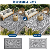 Garvee Reversible Outdoor Rug 10x20ft, Grey/White - Waterproof Plastic Straw Patio Mat, UV & mark Resistant, Easy Clean, Portable Carpet for Garden, Camping, Backyard