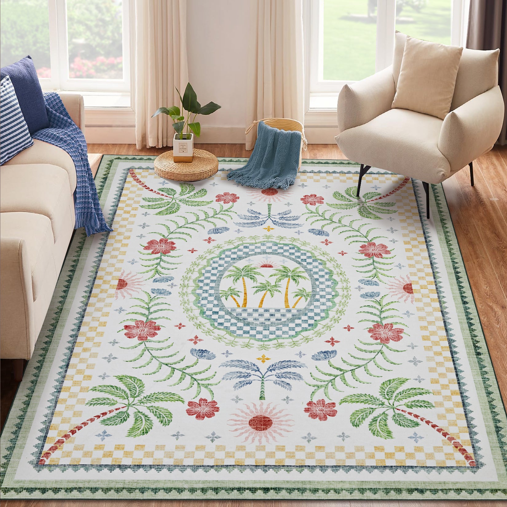 Garvee Premium Animal & Floral Area Rug – Kids & Living Room Friendly, Soft Woven Carpet, 5x7 ft