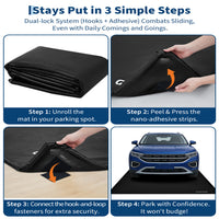 Garvee 7.9' × 18' Garage Floor Mat, Waterproof Containment Mat with 1.2" Raised Edge, Heavy-Duty 1000D PVC Non-Slip Car Mat for Snow, Rain & Mud, Includes Squeegee & Fasteners, Black