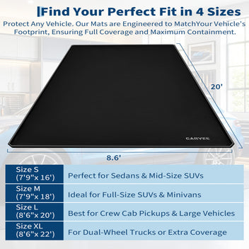 Garvee 8.6' × 20' Garage Floor Mat, Waterproof Containment Mat with 1.2" Raised Edge, Heavy-Duty 1000D PVC Non-Slip Car Mat for Snow, Rain & Mud, Includes Squeegee & Fasteners, Black