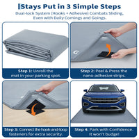 Garvee 7.9' × 16' Garage Floor Mat Waterproof Containment Mat with 1.2" Raised Edge, Heavy Duty 1000D PVC Non-Slip Under Car Mat for Snow Rain Mud, Includes Squeegee & 8 Hook-and-Loop Fasteners, Gray