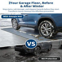 Garvee 7.9' × 16' Garage Floor Mat Waterproof Containment Mat with 1.2" Raised Edge, Heavy Duty 1000D PVC Non-Slip Under Car Mat for Snow Rain Mud, Includes Squeegee & 8 Hook-and-Loop Fasteners, Gray