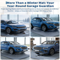 Garvee 7.9' × 16' Garage Floor Mat Waterproof Containment Mat with 1.2" Raised Edge, Heavy Duty 1000D PVC Non-Slip Under Car Mat for Snow Rain Mud, Includes Squeegee & 8 Hook-and-Loop Fasteners, Gray