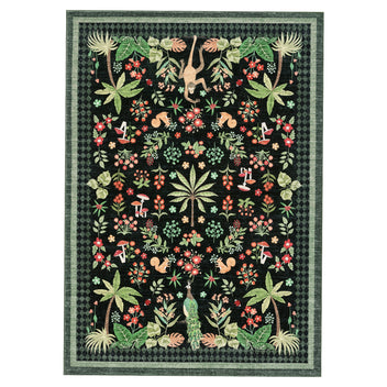 Garvee Jungle Animal Rug 10x13 Washable Non Slip Low Pile Botanical Area Rug Black for Living Room Nursery Playroom