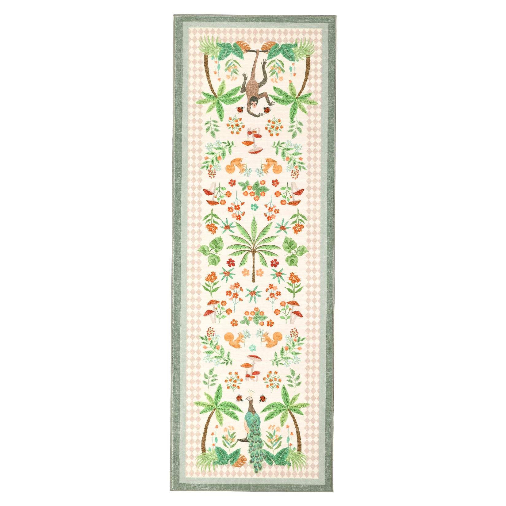 Garvee Tropical Jungle Runner Rug 2x6, Washable Non Slip Kitchen Hallway Rug, Botanical Animal Print Low Pile Carpet for Entryway Laundry Bathroom, Beige