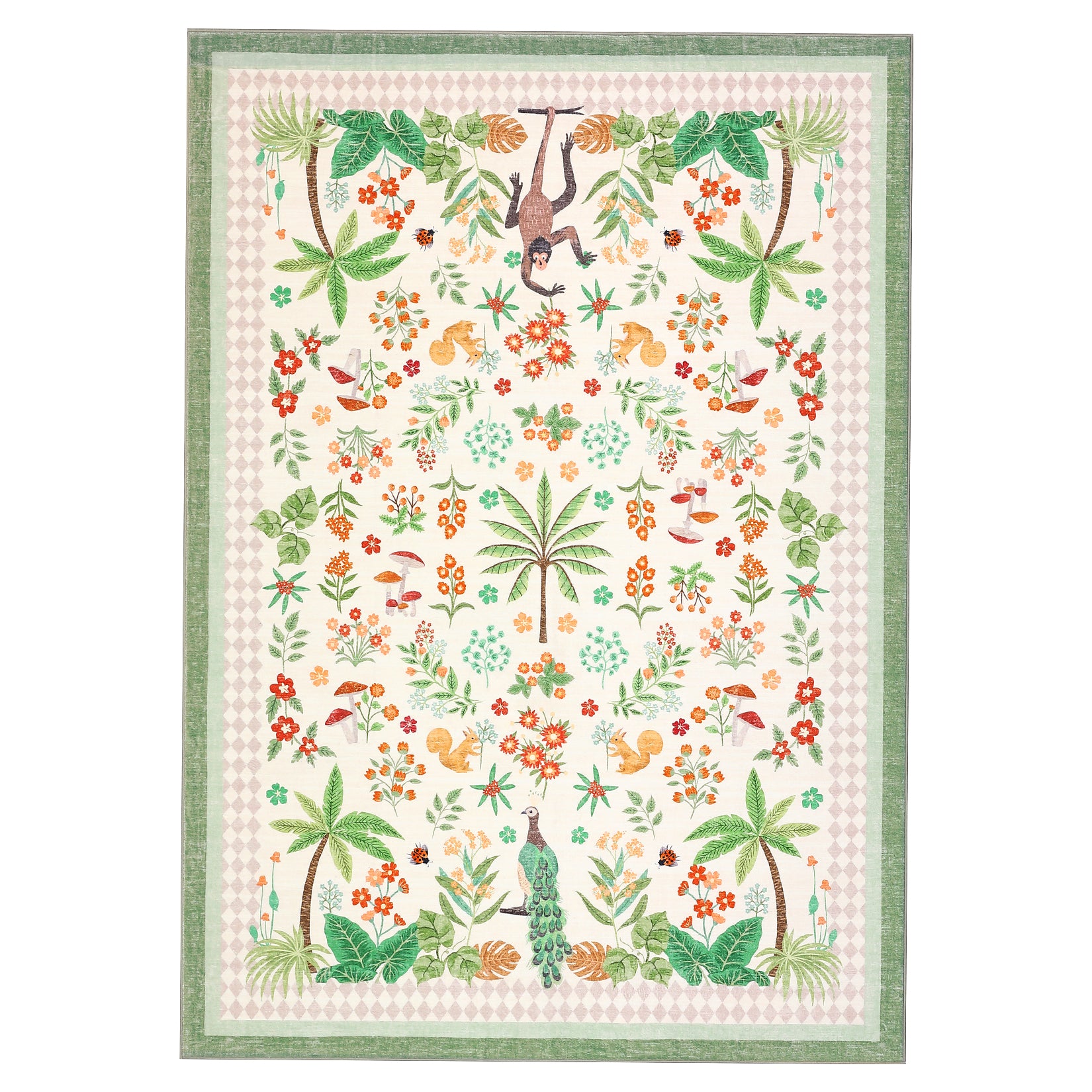 Garvee 10x13 Floral Area Rug, Washable Non Slip Tropical Jungle Botanical Carpet for Living Room Dining Room, Beige