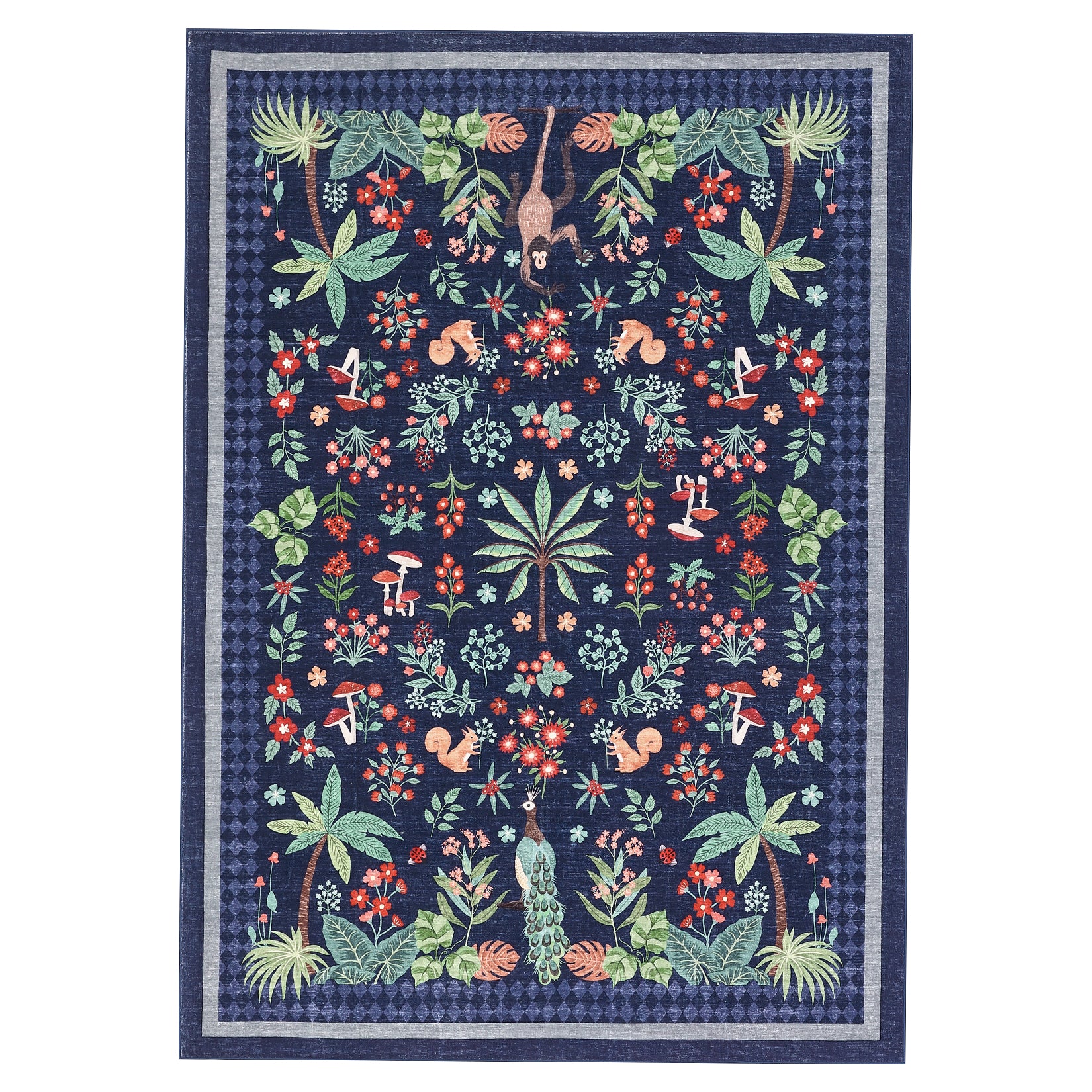 Garvee Jungle 10x13 Area Rugs Washable Non Slip Animal Print Tropical Bedroom Living Room Blue