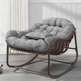 Garvee Oversized Papasan Rocking Chair, Comfy Outdoor Wicker Lounge Chair with Cushion and Metal Frame, Patio Rattan Egg Chair  for Balcony, Garden, Bedroom, Porch, Lawn, Gray - Gray