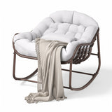 Garvee Oversized Papasan Rocking Chair Wicker Lounge with Cushion, Weather-Resistant Metal Frame Ergonomic Sway Reinforced Steel Frame for Indoor, Outdoor Balcony, Backyard, White - White