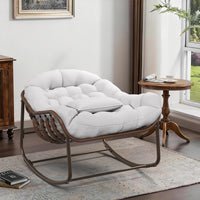 Garvee Oversized Papasan Rocking Chair Wicker Lounge with Cushion, Weather-Resistant Metal Frame Ergonomic Sway Reinforced Steel Frame for Indoor, Outdoor Balcony, Backyard, White