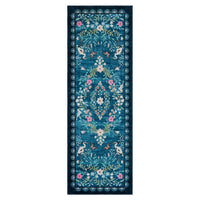 Garvee 2x6 Teal Floral Bird Runner Rug, Washable Non-Slip Low Pile Vintage Rug for Kitchen & Hallway