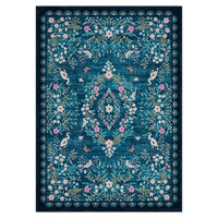 Garvee Vintage Floral Living Room Rugs 10x13, Soft Non Slip Area Rug for Bedroom, Botanical Low Pile Large Dining Room Rugs Stain Resistant Ultra Thin Home Decor Rug for Office Apartment, Teal Blue