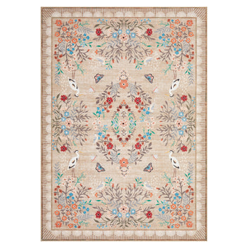 Garvee Washable Floral 10x13 Living Room Rugs, Distressed Oriental Bedroom Rug, Non Slip Low Pile, Taupe