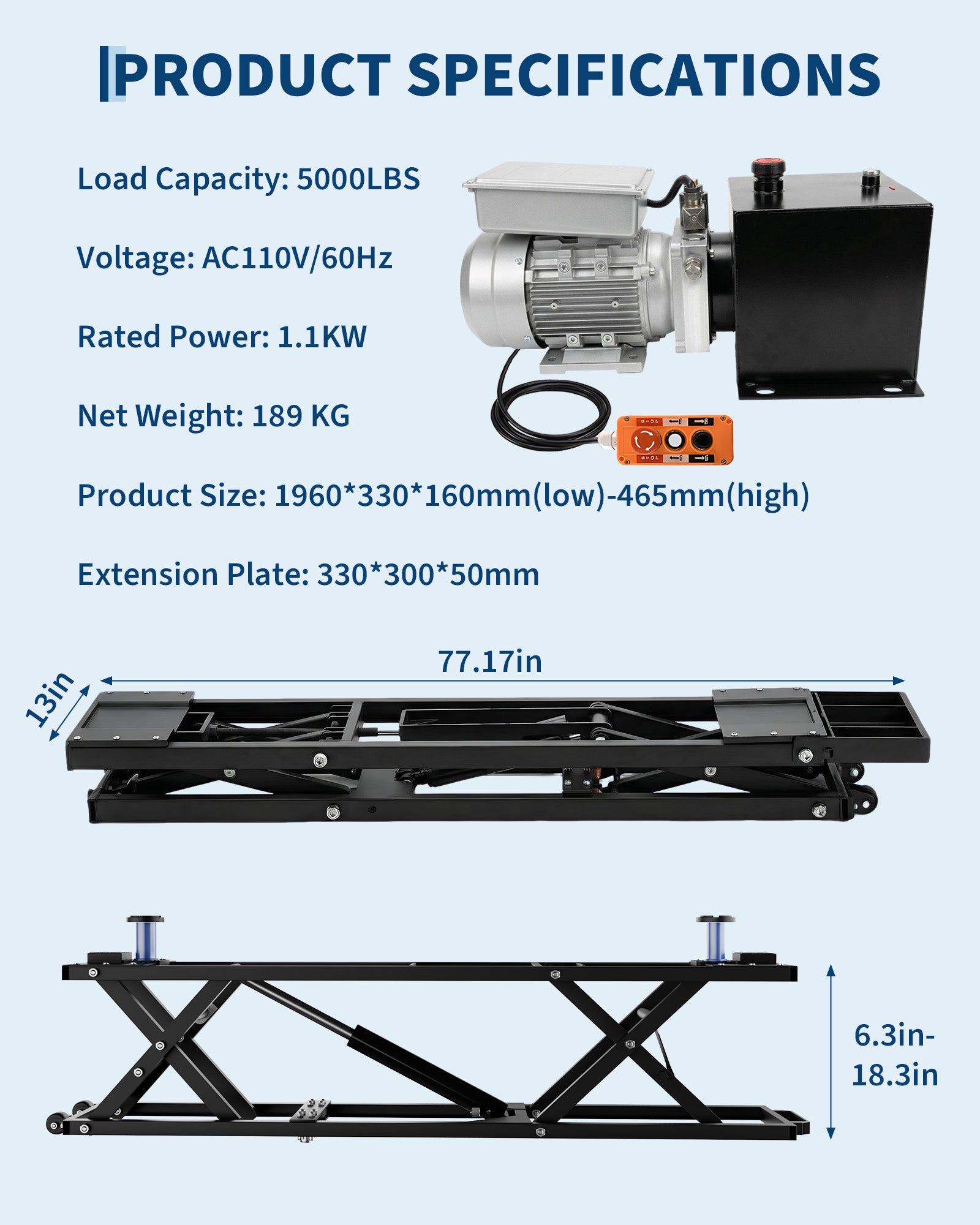 Garvee Heavy-Duty Portable Hydraulic Scissor Car Lift – 5000 lbs Capacity, Q235B Carbon Steel, Collapsible, Wheels, Adjustable, 26.8" Max Height – For Cars, SUVs, Light Trucks, Home Garage & Auto Repair – specs: 5000